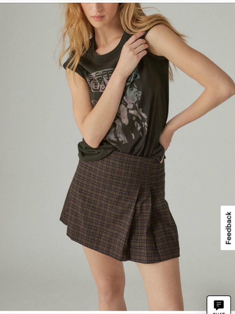 Lucky Brand Plaid Mini Skirt in Pink, Brown, and Black